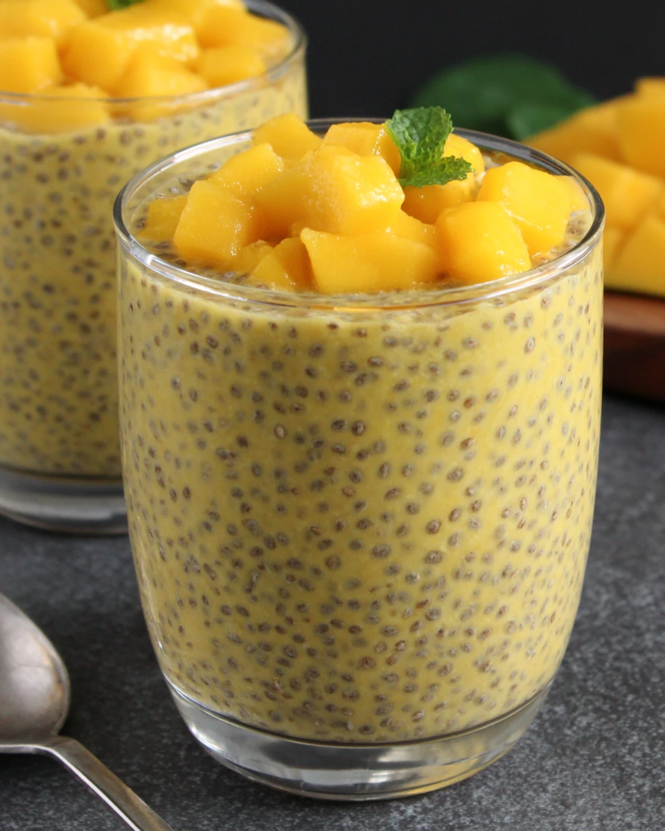 Mango chia pudding, a nutritious and refreshing breakfast option.