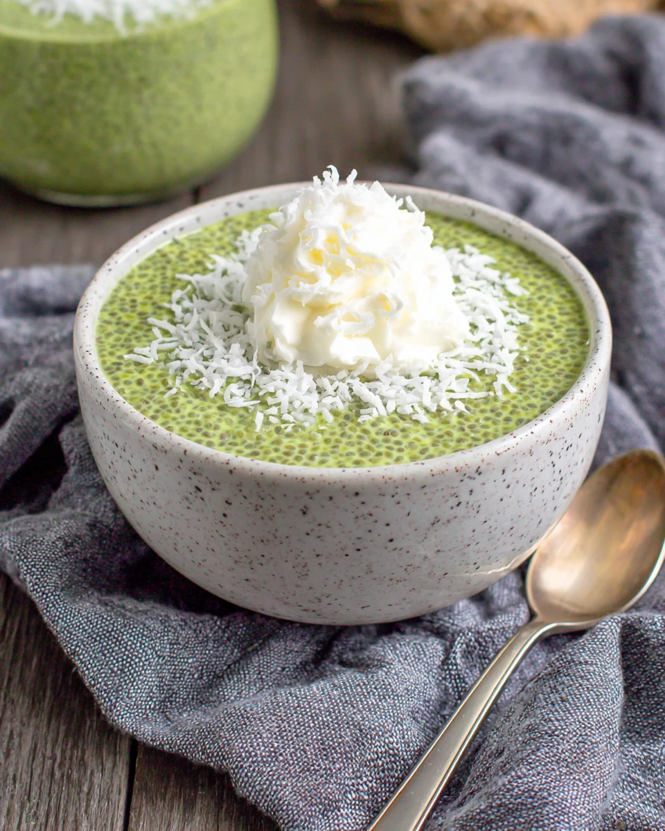 Delicious Matcha Chia Pudding Recipe Creamy matcha chia pudding with coconut topping.
