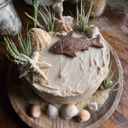 Decorative Pisces cake with vibrant colors and ocean-themed elements.