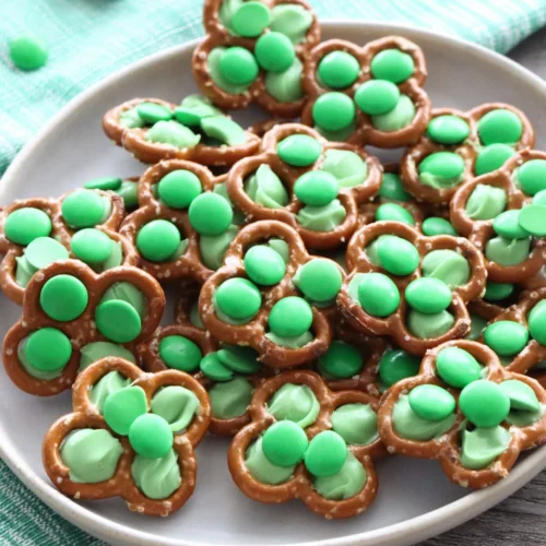 Delicious pretzel shamrocks perfect for festive occasions.