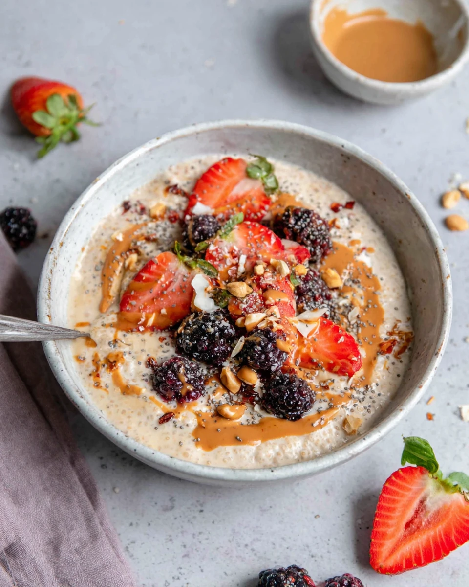 Delicious protein chia pudding with fresh toppings.