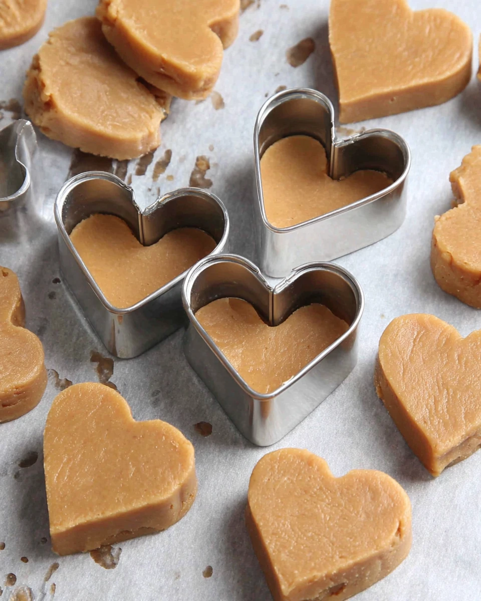 Heart-shaped Reese's treats made with peanut butter.