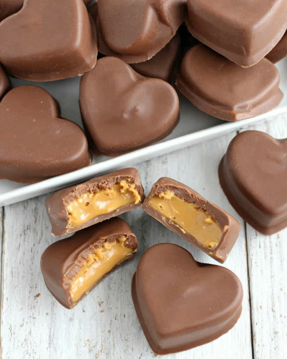 Delicious Reese's Hearts, chocolate-covered peanut butter treats.