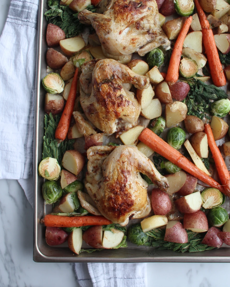 Roast chicken with colorful root vegetables for a delightful meal.