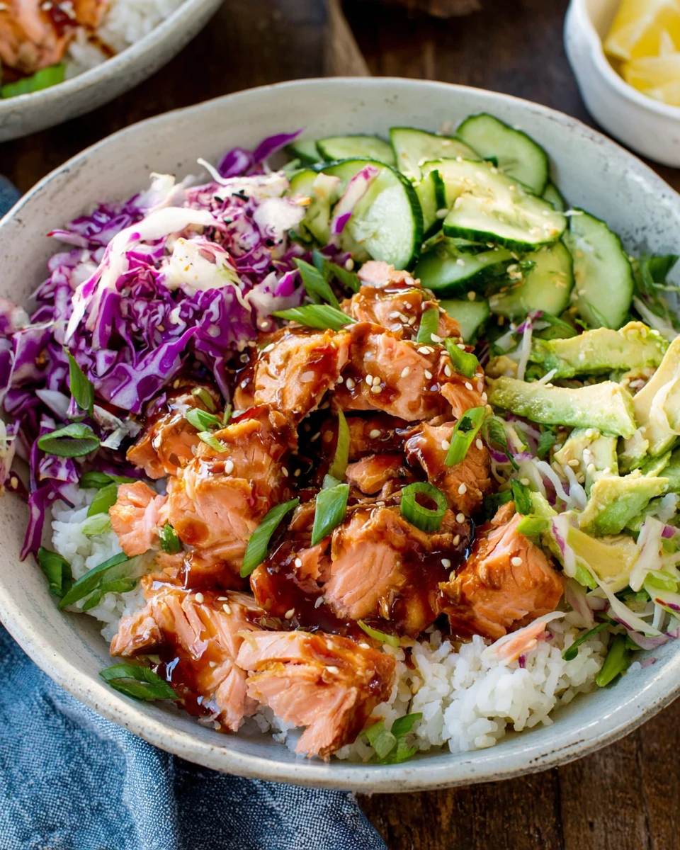 Healthy Salmon Rice Bowl Recipe Delicious salmon rice bowl with sriracha mayo.