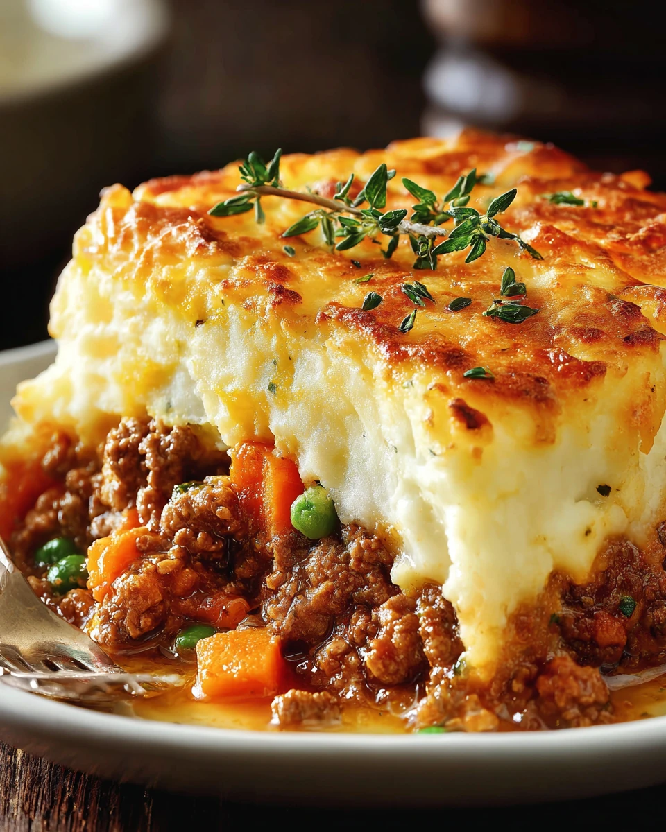 Delicious shepherd's pie with lamb and mashed potatoes.