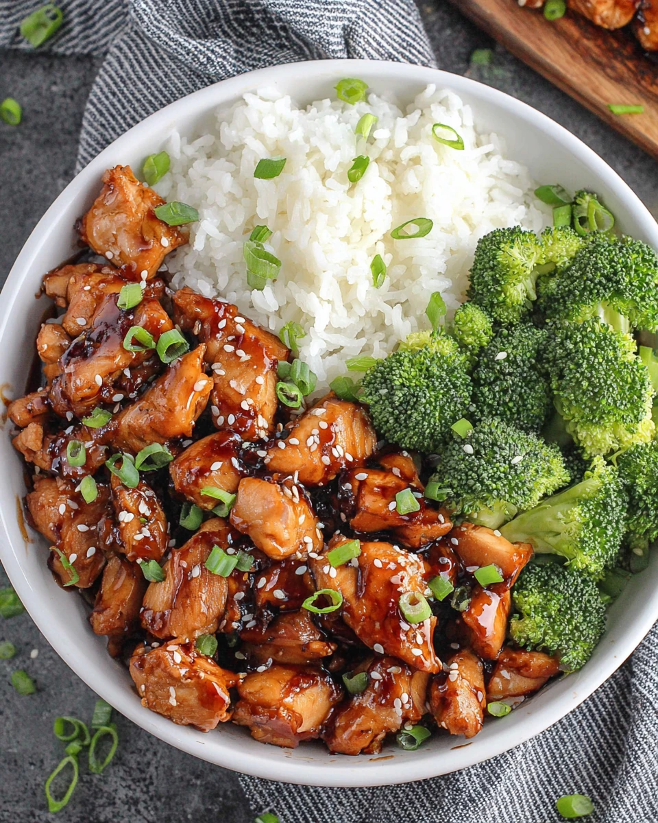 Delicious Teriyaki Chicken Bowl Recipe Teriyaki chicken bowl with rice and broccoli.
