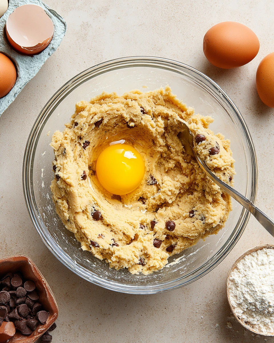 Making Tiramisu Cookies Dough Tiramisu cookies dough preparation with an egg