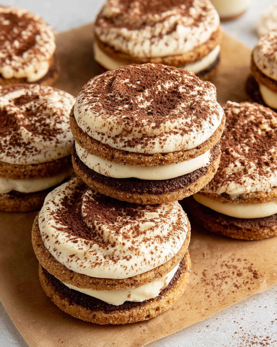 Tiramisu Cookies with Creamy Mascarpone Frosting Delicious tiramisu cookies with creamy frosting and cocoa dusting.