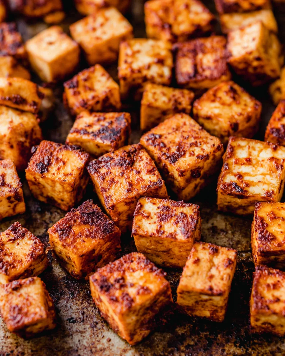 Crispy baked tofu cubes for tofu quinoa bowls.