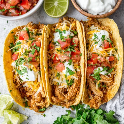3 Ingredient Crock Pot Chicken Tacos: Easy and Delicious 1 Flavorful 3 ingredient crock pot chicken tacos ready to serve.