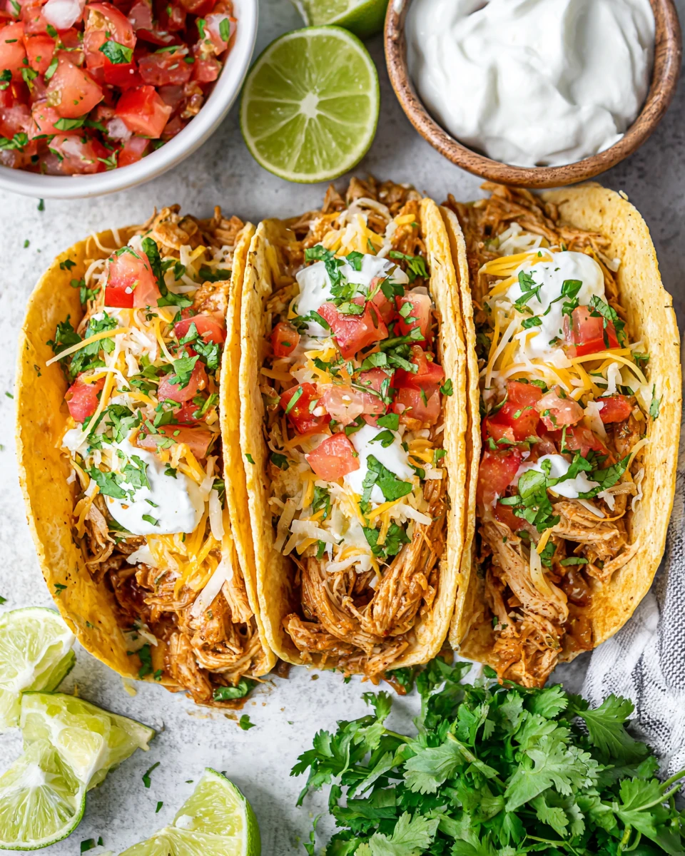 3 Ingredient Crock Pot Chicken Tacos Flavorful 3 ingredient crock pot chicken tacos ready to serve.