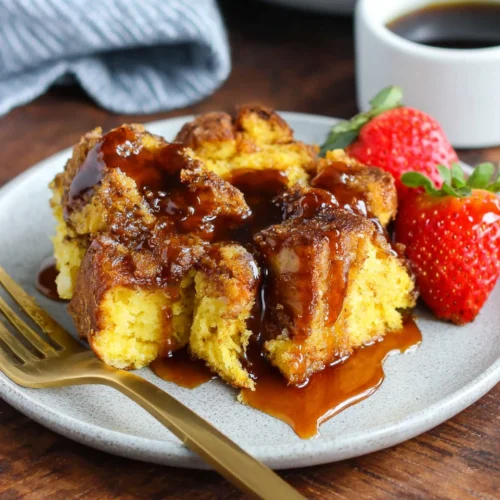 Indulgent Blueberry Strawberry French Toast Casserole Recipe 1 Blueberry strawberry french toast casserole served with syrup.