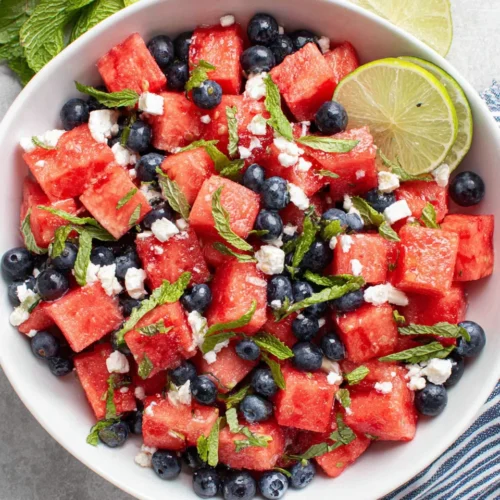 Blueberry watermelon feta mint salad for summer gatherings