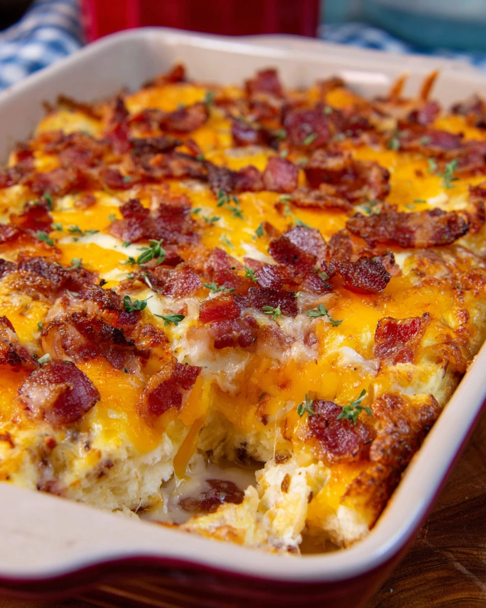 Delicious Cheesy Bacon and Egg Casserole Cheesy bacon and egg casserole; perfect for breakfast or brunch
