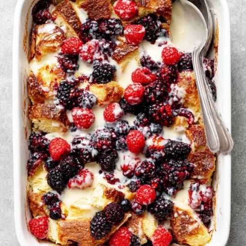 Croissant breakfast casserole with berries for brunch.