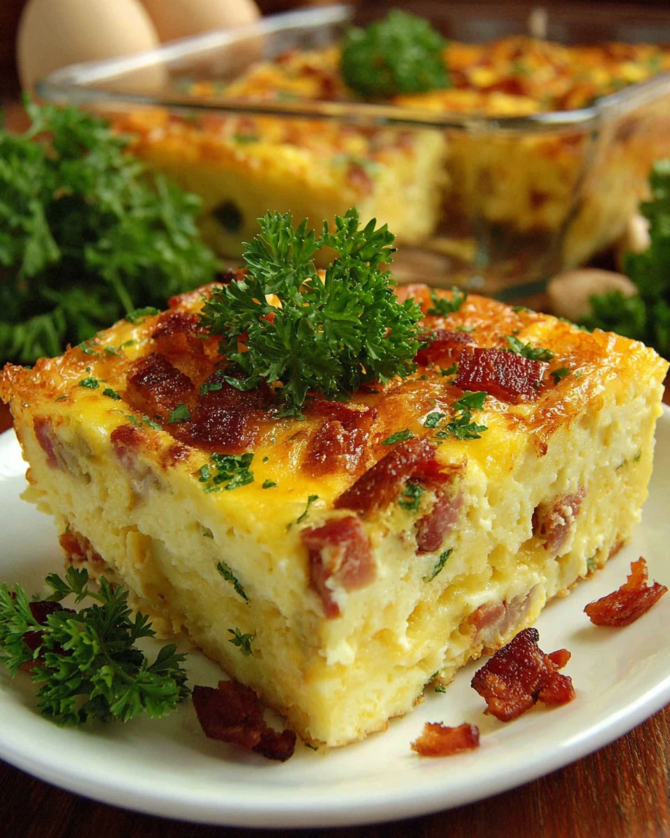 Easter Brunch Egg Bake Easter brunch egg bake with cheese, ham, and veggies.