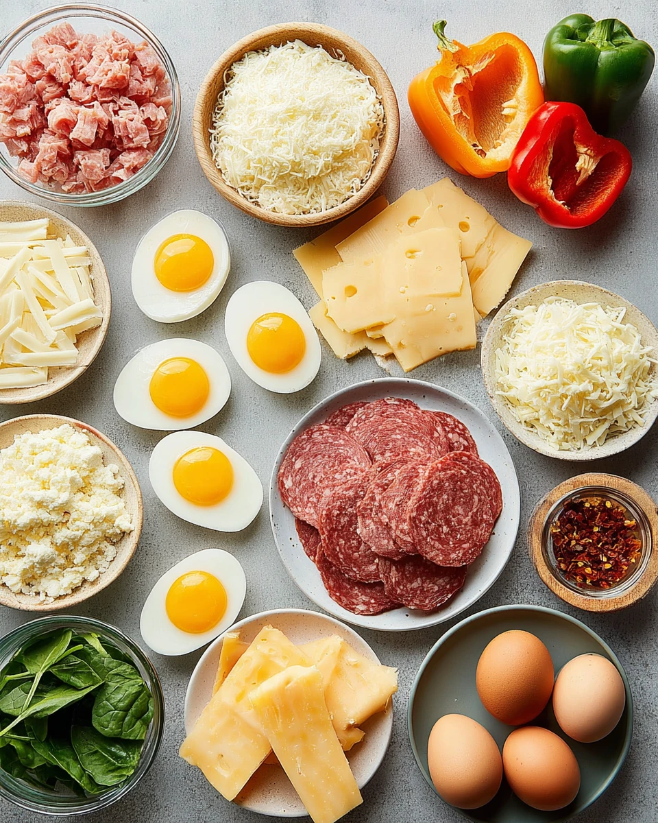 Ingredients for Ever Egg Casserole Ingredients for ever egg casserole with eggs, cheese, and veggies.