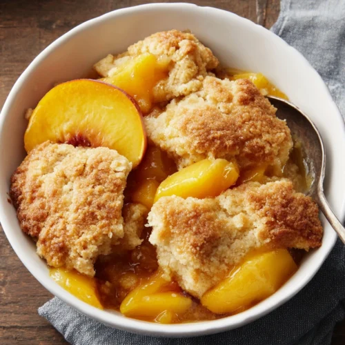 Homemade Peach Cobbler: An Irresistible Delight 1 Delicious homemade peach cobbler dessert served warm.
