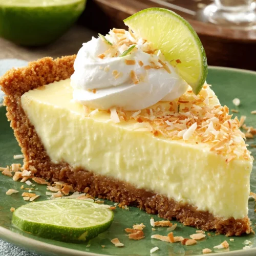 Delicious key lime pie with coconut for a refreshing dessert.