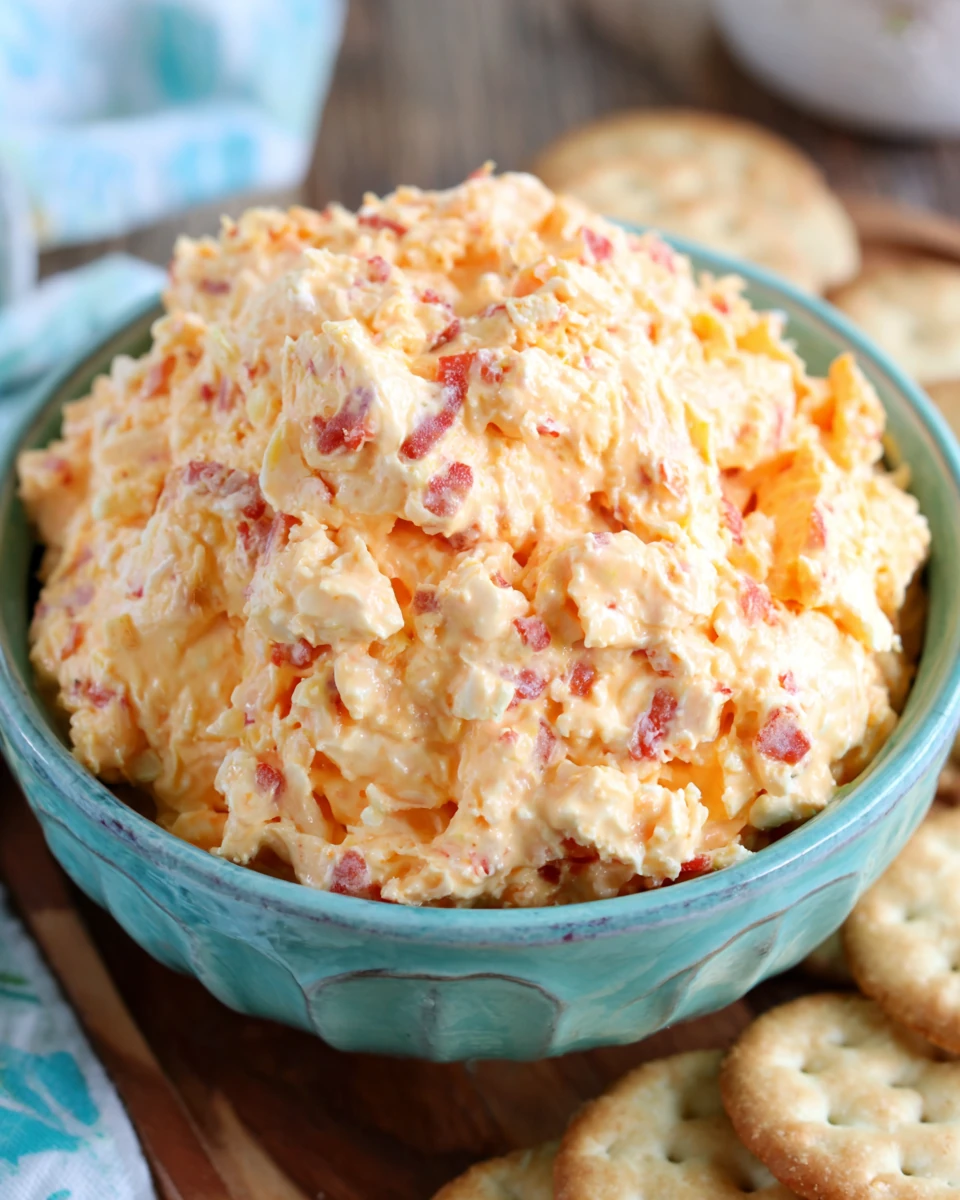Creamy Pimento Cheese Recipe Delicious pimento cheese spread in a bowl.