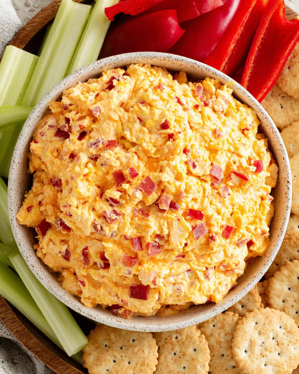 Delicious Southern Pimento Cheese Recipe Creamy Southern Pimento Cheese spread with veggies and crackers.