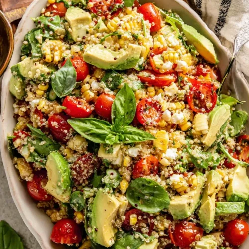 Southwest quinoa grilled corn salad packed with protein and fiber.