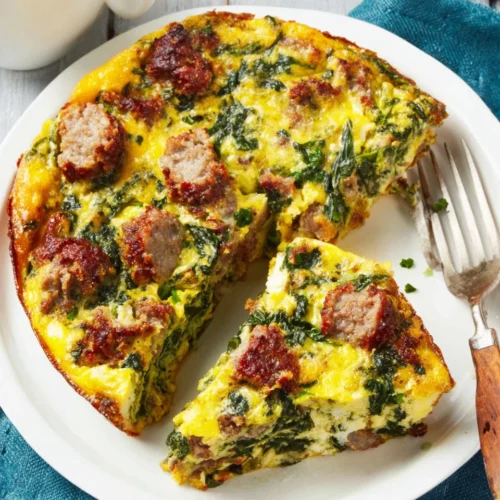 A savory spinach sausage egg casserole, perfect for breakfast or brunch.
