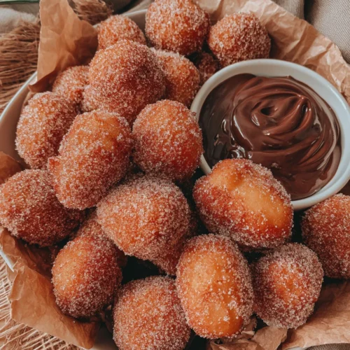 Air fryer churro bites with chocolate sauce, a guilt-free treat!