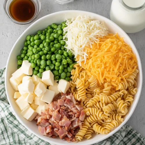Bacon Ranch Pasta Salad: A Deliciously Easy Delight 1 Bacon ranch pasta salad ingredients laid out on a table.