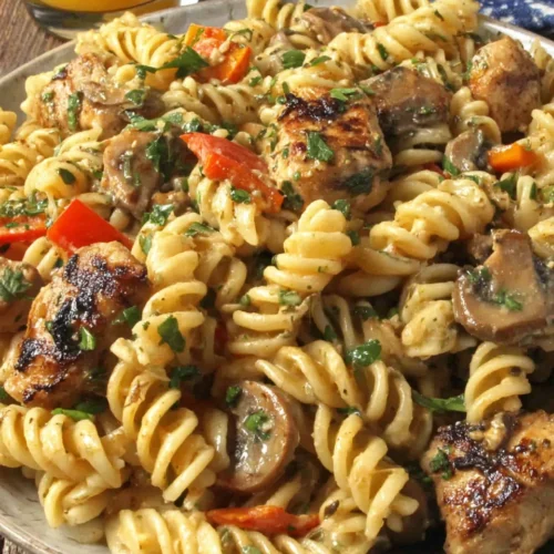 Bahama Breeze jerk chicken pasta with creamy sauce and herbs