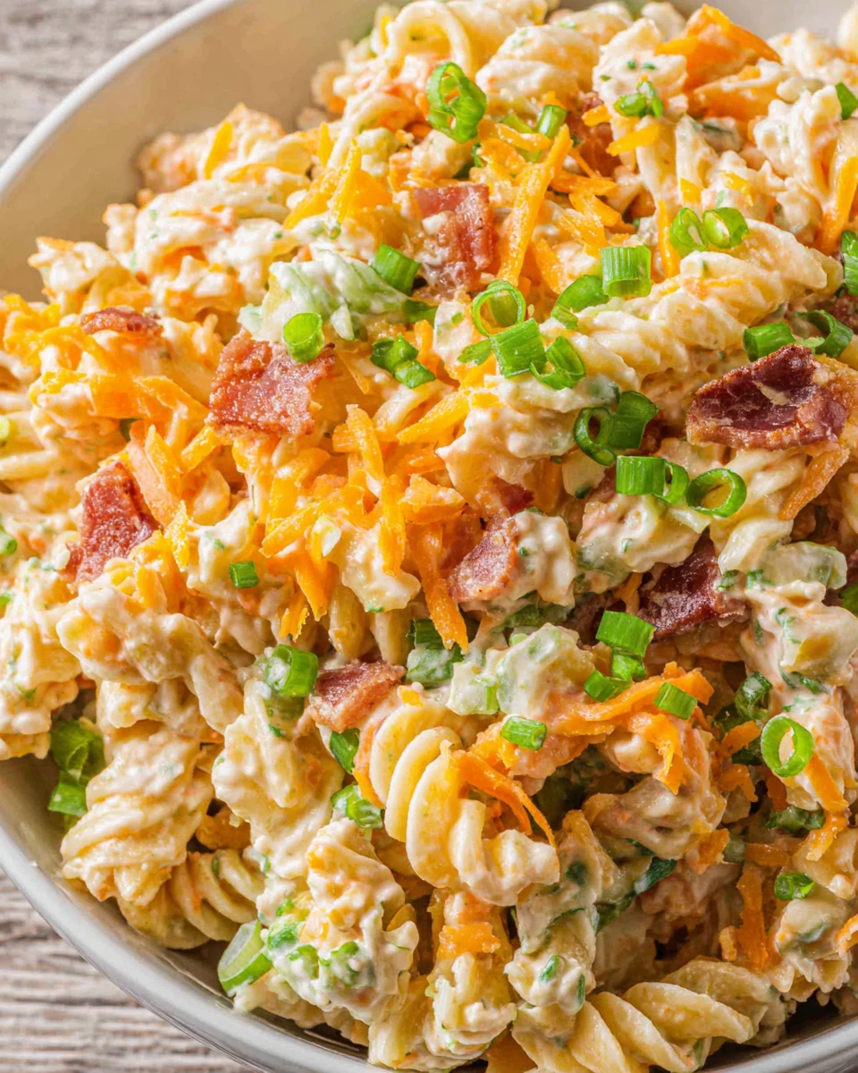 Cheddar Bacon Ranch Pasta Salad Recipe Delicious cheddar bacon ranch pasta salad for gatherings.