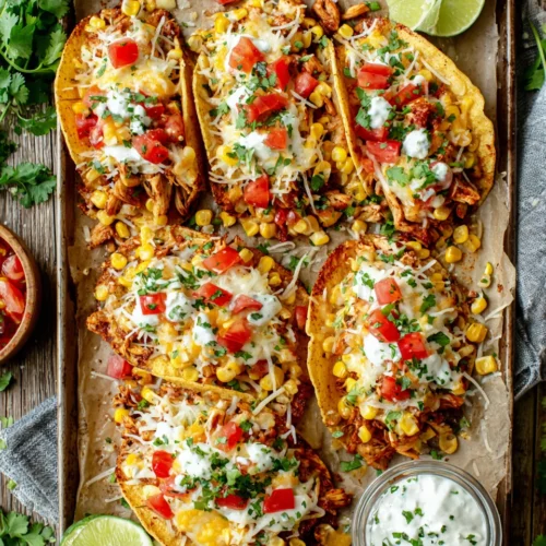 Delicious chicken taco recipe with vibrant toppings.