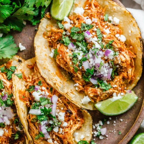 Tasty chicken tinga tacos ready for a quick dinner.