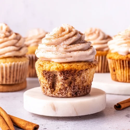 Delicious churro cupcakes with cinnamon frosting.