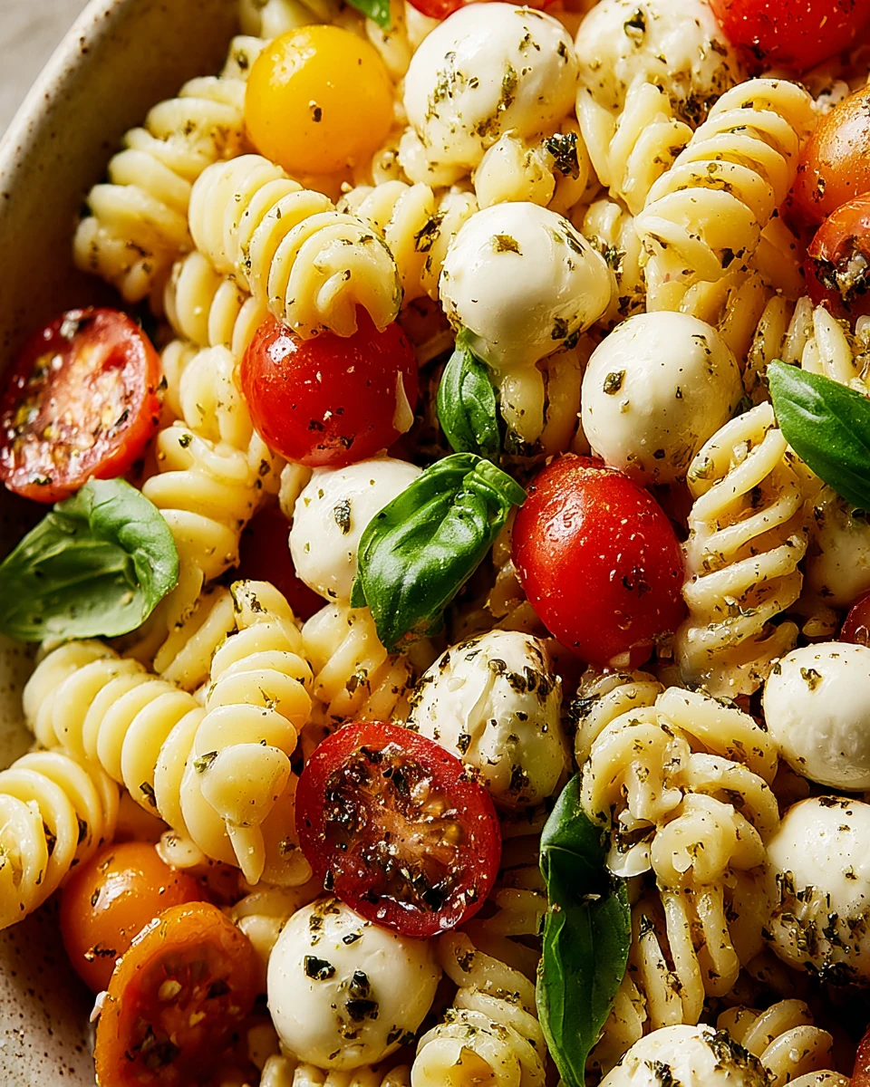 Delicious Creamy Caprese Pasta Salad Recipe Creamy caprese pasta salad with tomatoes and mozzarella.