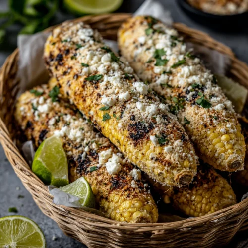 Delicious elote Mexican street corn appetizer