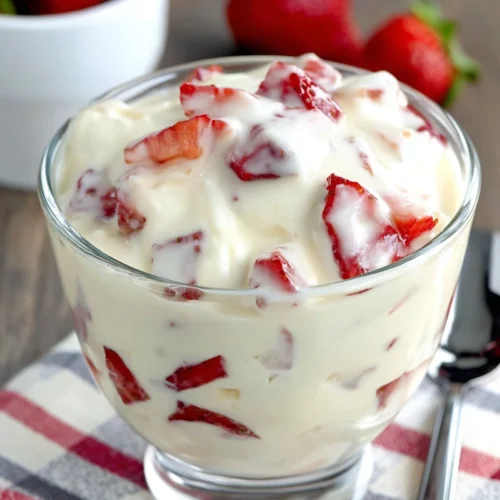 Creamy fresas con crema dessert with fresh strawberries.