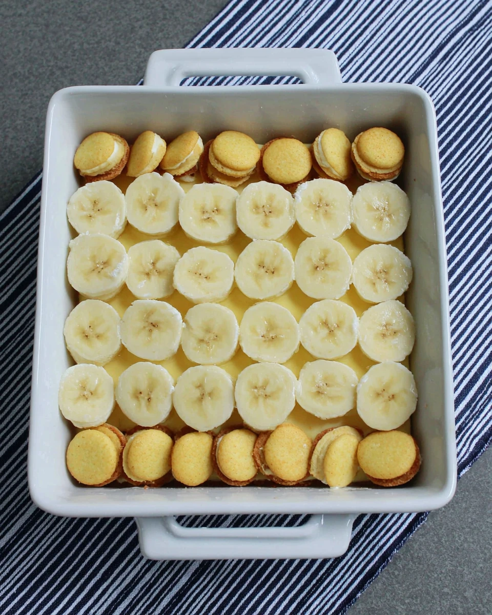 Delicious Gluten Free Banana Pudding Layers Gluten free banana pudding with wafers and banana slices.