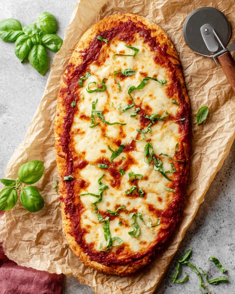 Gluten free margherita pizza with fresh mozzarella and basil on a wooden board