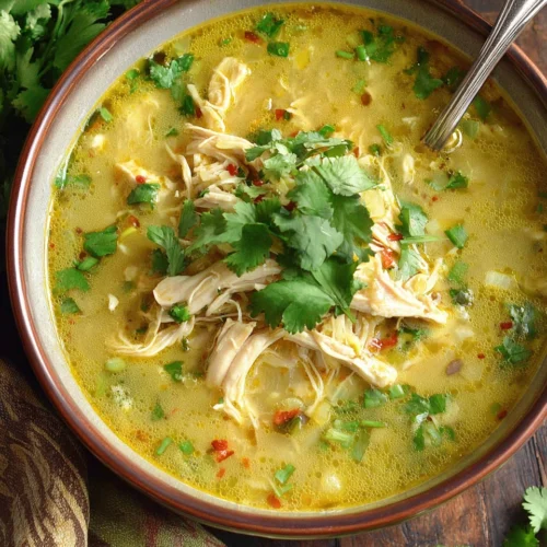 Green Enchilada Chicken Soup: A Cozy Delight 1 Delicious green enchilada chicken soup with cilantro, perfect family meal