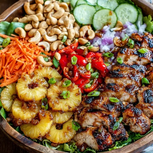 Grilled Chicken Teriyaki Pineapple Salad: A Delicious Delight 1 Grilled chicken teriyaki pineapple salad with fresh veggies and toasted cashews