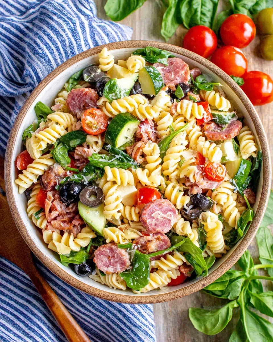 Delicious Italian pasta salad with fresh ingredients