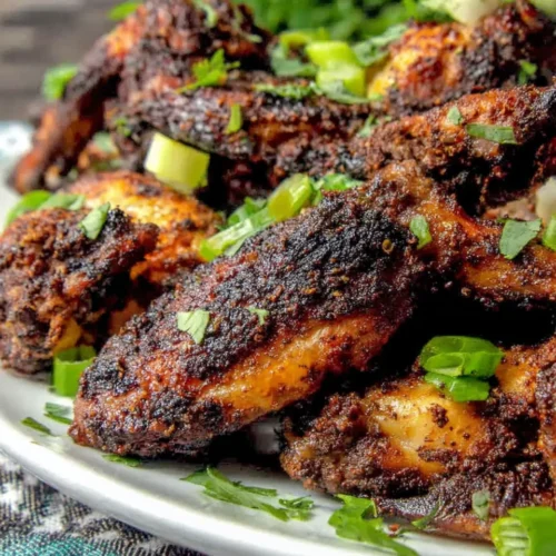 Irresistible Jamaican Jerk Chicken Wings for Flavorful Fun 1 Crispy Jamaican jerk chicken wings with spice rub and green onions