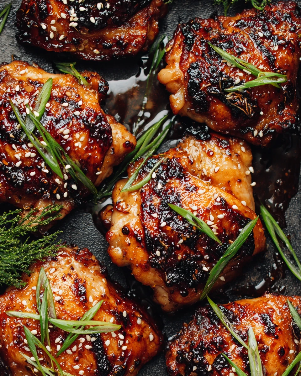 Korean Grilled Chicken Thighs Recipe with Sesame Seeds Korean grilled chicken thighs with sesame seeds and green onions