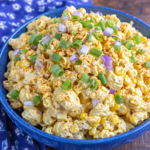 Delicious Mexican street corn pasta salad perfect for gatherings.