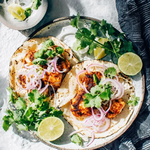 Delicious spicy fish tacos ready to be served