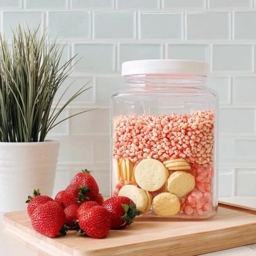 Delicious strawberry crunch bars ingredients and fresh strawberries.