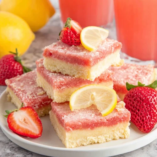 Sugar free strawberry lemonade bars on a plate