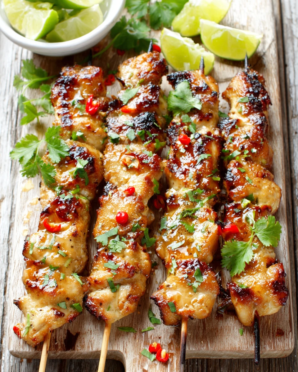 Thai Coconut Chili Chicken Skewers with Cilantro and Lime Grilled Thai coconut chili chicken skewers with cilantro and lime